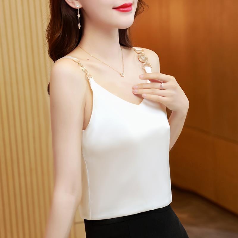 Satin small suspender tank top for women wearing a suit with a fashionable bottom sexy chic top 068/ 989923#