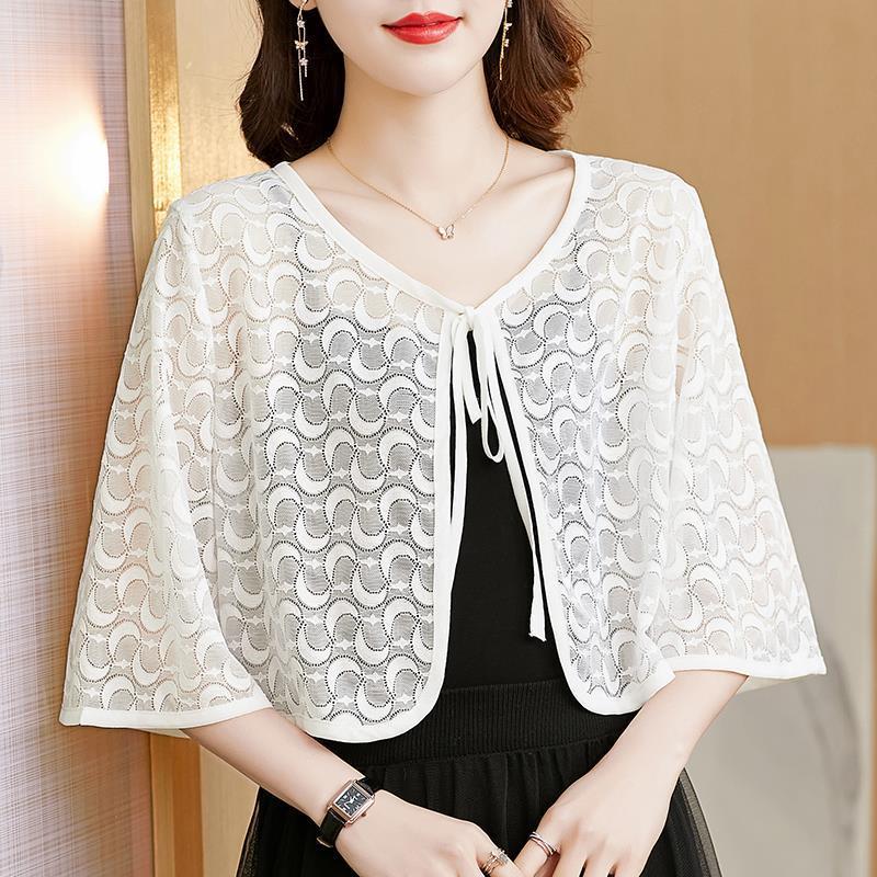 Lace cut-out women's summer short style with skirt suspender small cardigan top thin shawl coat 068/ 986196#