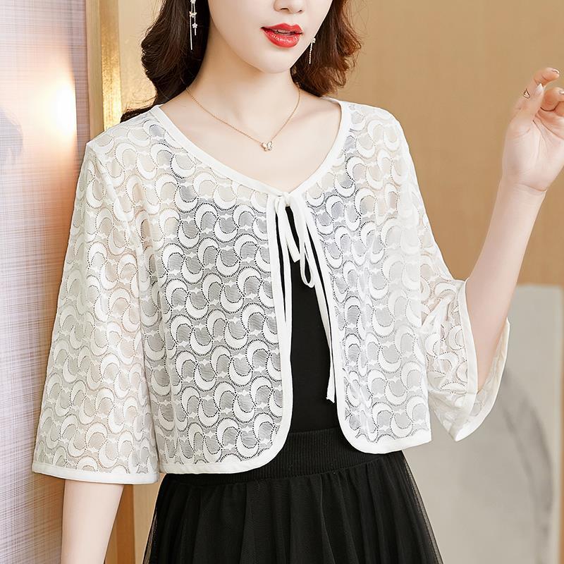 Lace cut-out women's summer short style with skirt suspender small cardigan top thin shawl coat 068/ 986196#