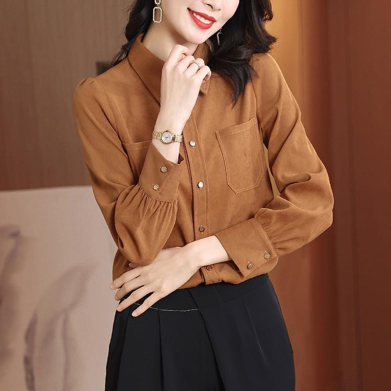 Shirt Women's small shirt New style foreign style chic top design sense Small crowd long-sleeved lapel shirt 068/ 983911#