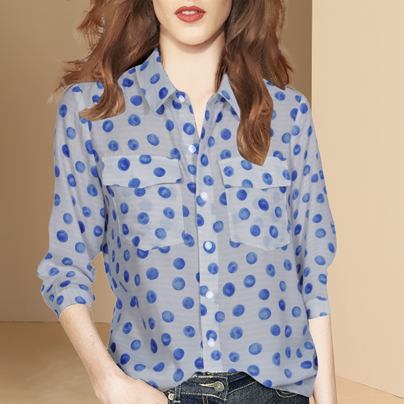 New women's French polka dot printed long-sleeved shirt Women's temperament aging jacket 068/ 9821A0391