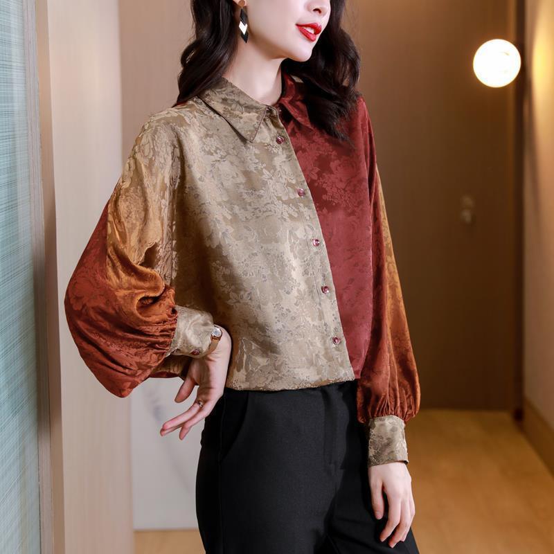 Shirt Women's long-sleeved new spring and autumn style retro color mulberry silk top 068/ 988203#