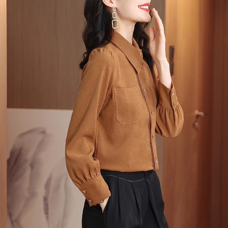Shirt Women's small shirt New style foreign style chic top design sense Small crowd long-sleeved lapel shirt 068/ 983911#