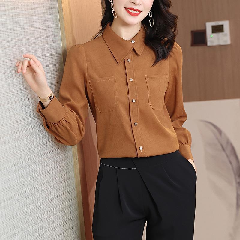 Shirt Women's small shirt New style foreign style chic top design sense Small crowd long-sleeved lapel shirt 068/ 983911#