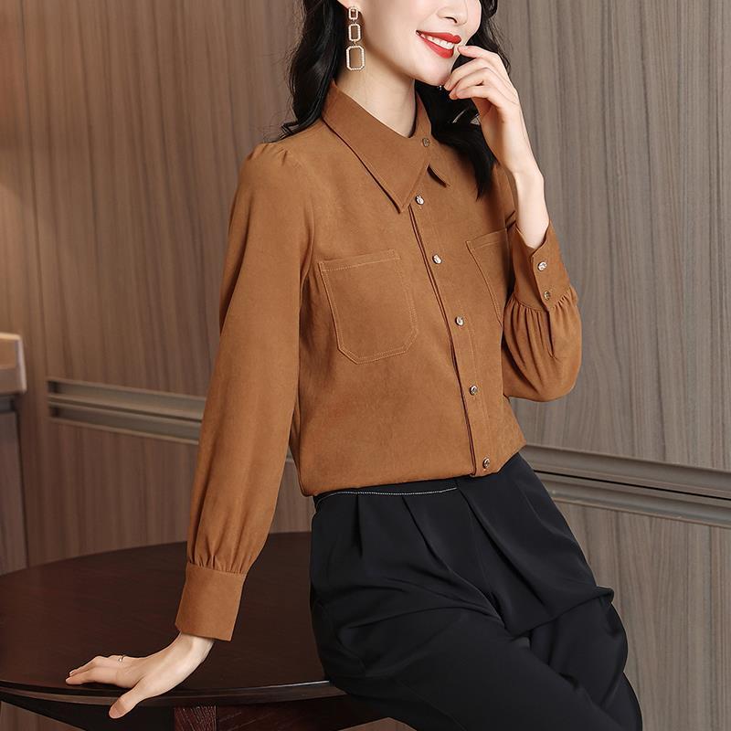 Shirt Women's small shirt New style foreign style chic top design sense Small crowd long-sleeved lapel shirt 068/ 983911#