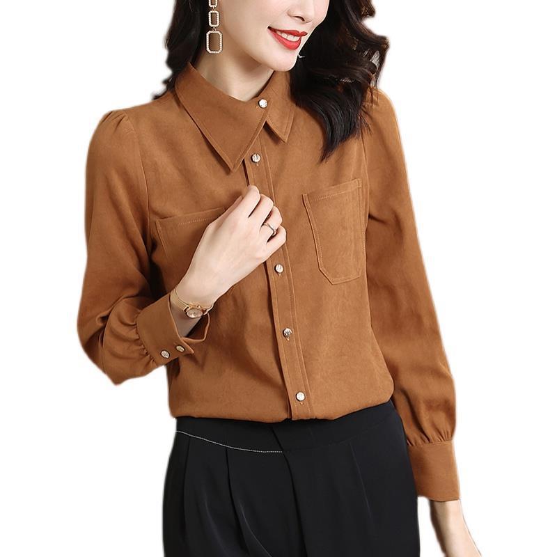 Shirt Women's small shirt New style foreign style chic top design sense Small crowd long-sleeved lapel shirt 068/ 983911#