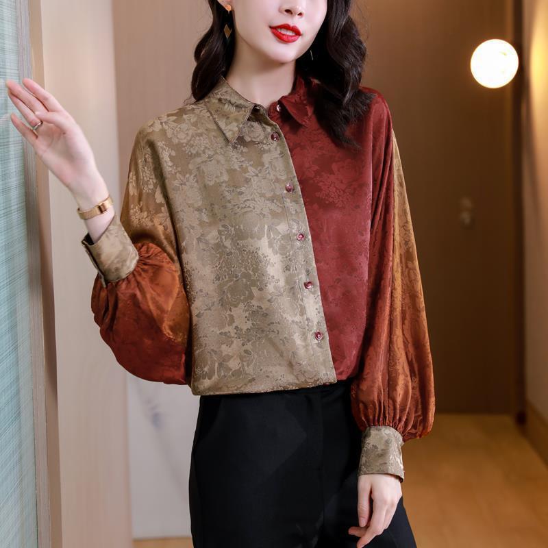 Shirt Women's long-sleeved new spring and autumn style retro color mulberry silk top 068/ 988203#