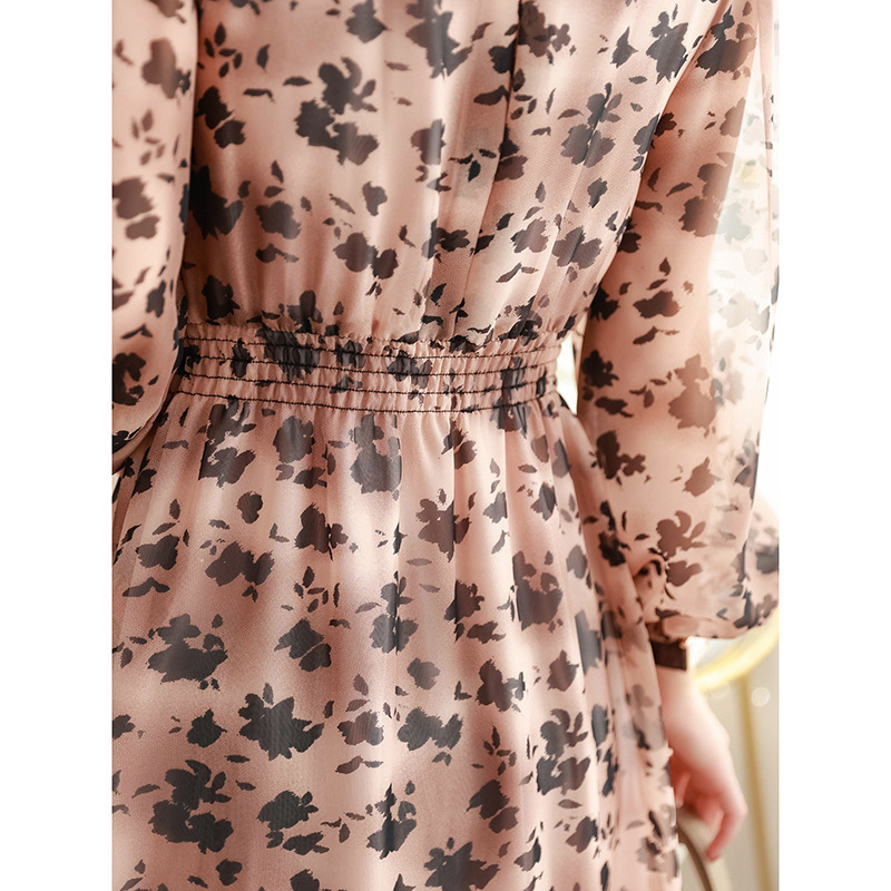 Summer new animal pattern V-neck waist waist waist middle length dress 072/ W26Q7C1101