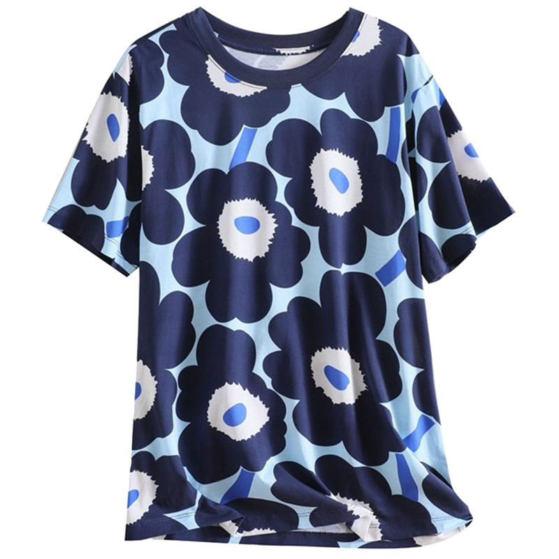 Summer new round neck printed short-sleeved T-shirt with loose and versatile top 072/ W26S22562