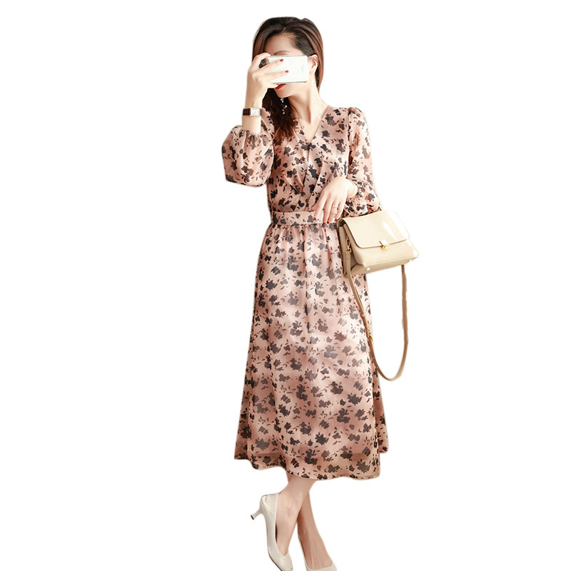 Summer new animal pattern V-neck waist waist waist middle length dress 072/ W26Q7C1101