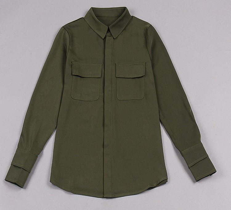 Spring new military green work shirt women's coat women's short long sleeve 072/ W26S60080