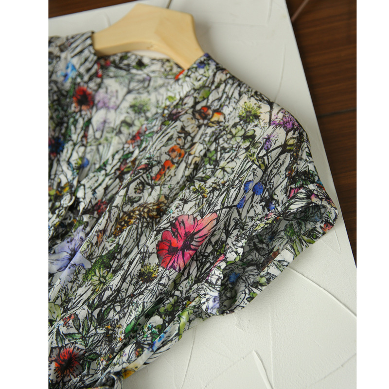 Summer new belt print temperament vintage dress floral skirt woman 072/ W26Q32562