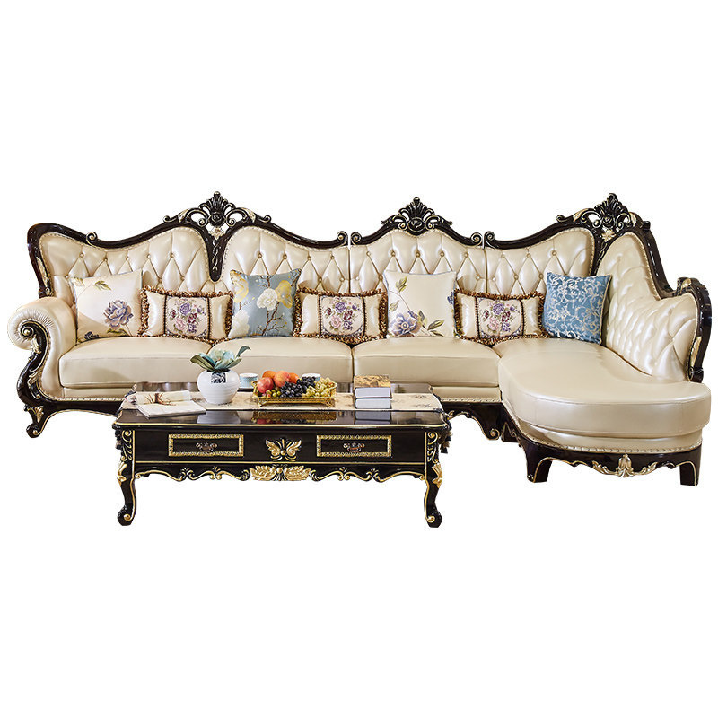 european style leather sofa head layer cowhide solid wood carving  110-001