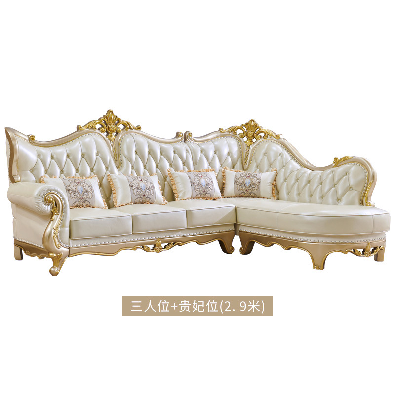 european style leather sofa head layer cowhide solid wood carving  110-001