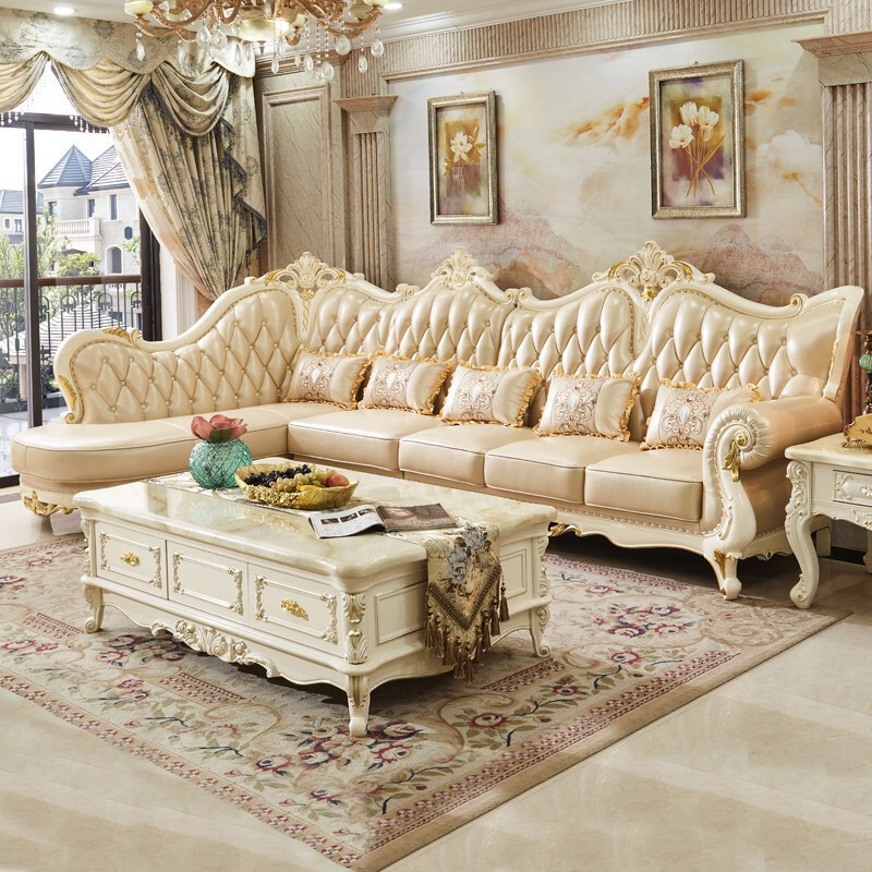 european style leather sofa head layer cowhide solid wood carving  110-001