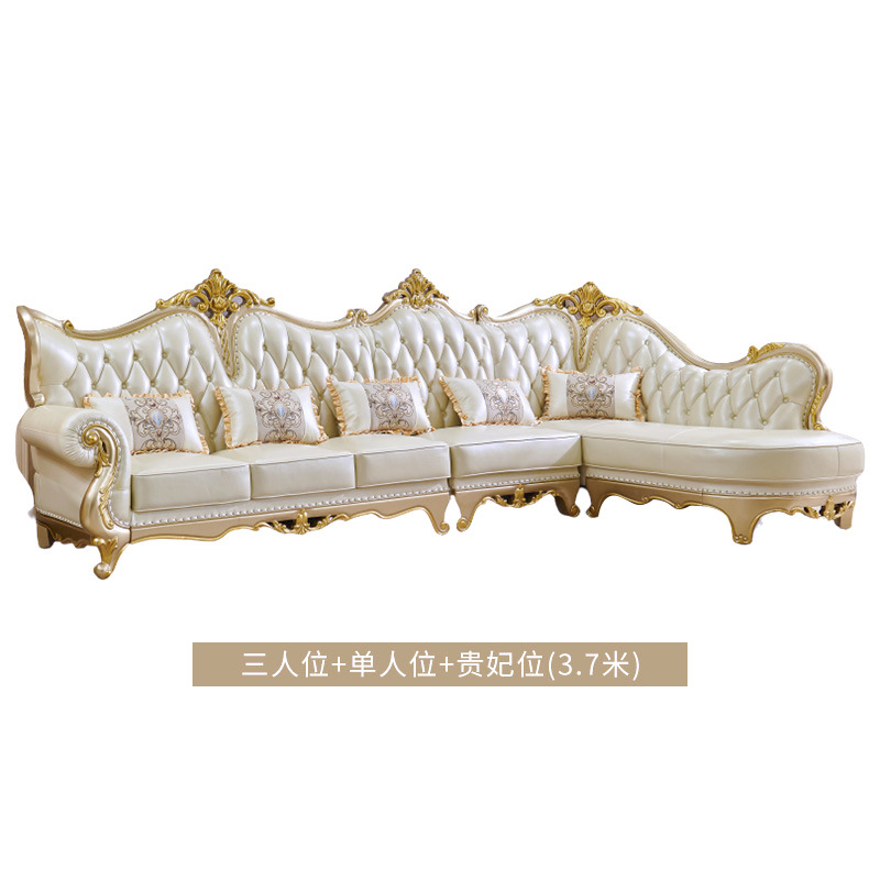 european style leather sofa head layer cowhide solid wood carving  110-001