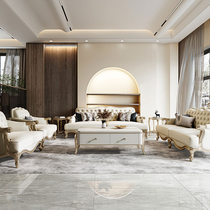 American light luxury solid wood simple leather sofa  110-06