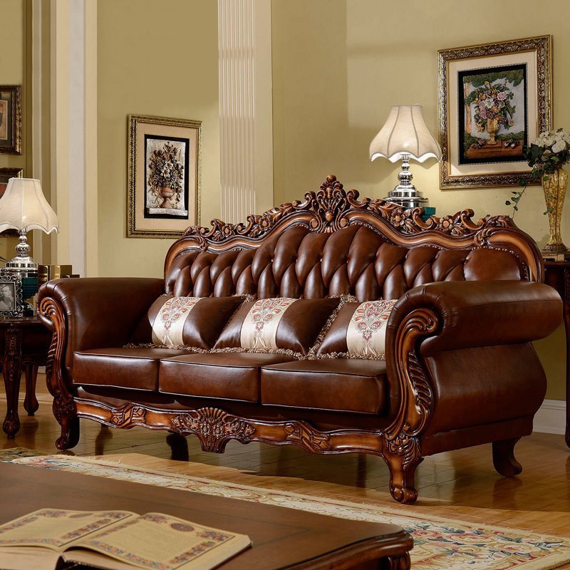 Solid wood first layer cowhide sofa large and small apartment combination package  110-08