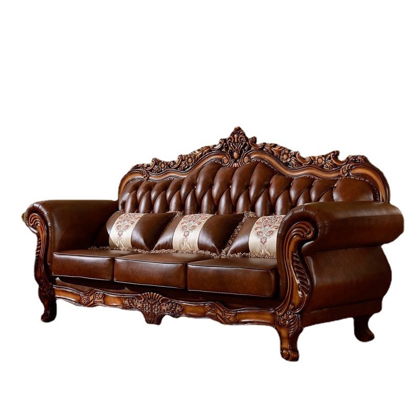 Solid wood first layer cowhide sofa large and small apartment combination package  110-08