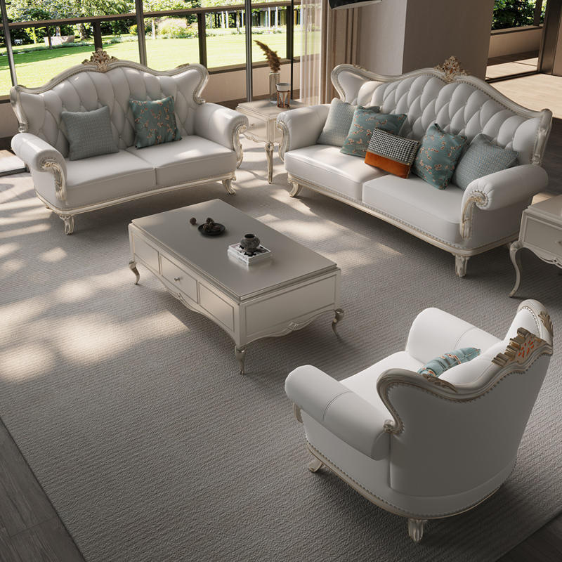 European-style leather sofa luxury solid wood American-style light luxury top-layer cowhide  110-03