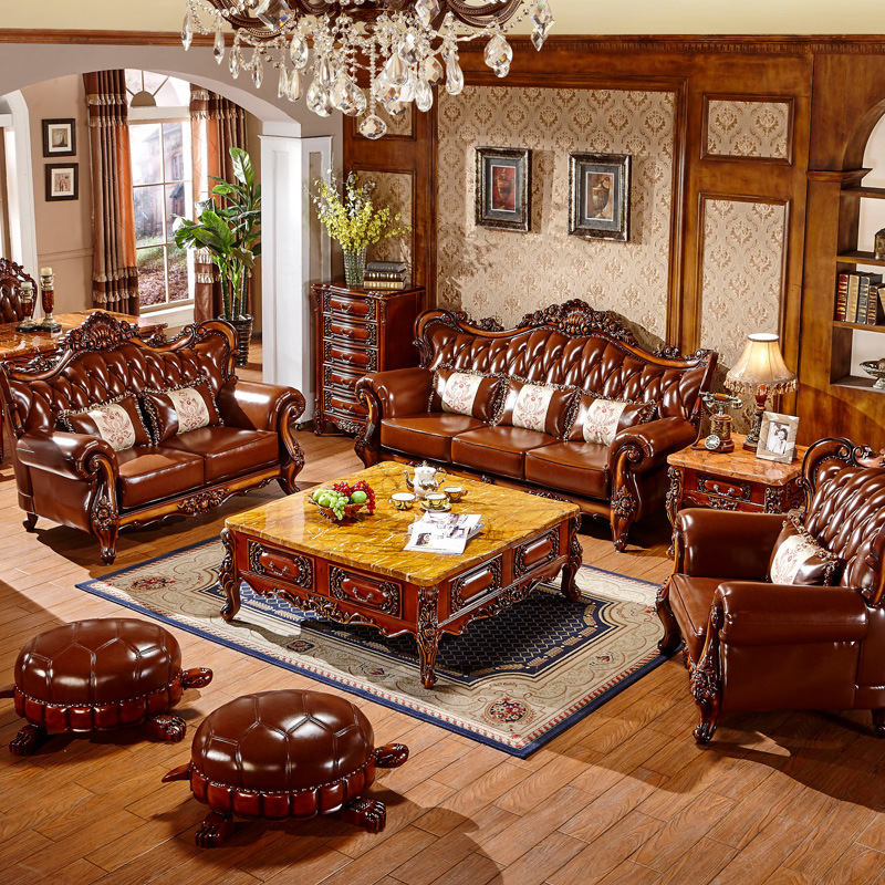 First-layer leather high-end American-style sofa villa living room furniture package  110-07