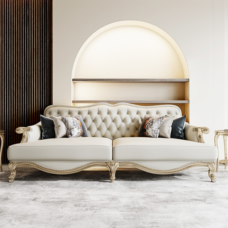 American light luxury solid wood simple leather sofa  110-06