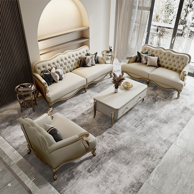 American light luxury solid wood simple leather sofa  110-06