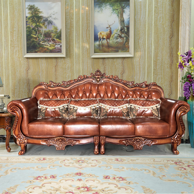 Solid wood first layer cowhide sofa large and small apartment combination package  110-08