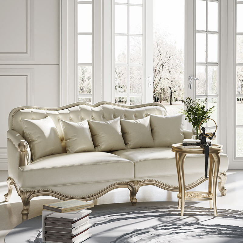 American light luxury solid wood simple leather sofa  110-06