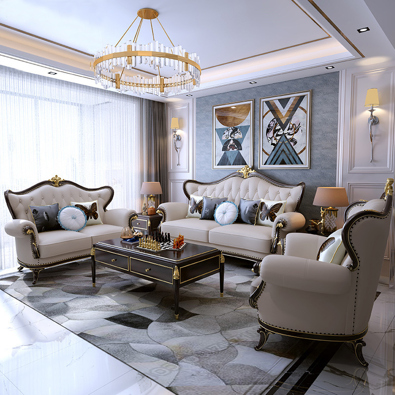 European-style leather sofa luxury solid wood American-style light luxury top-layer cowhide  110-03