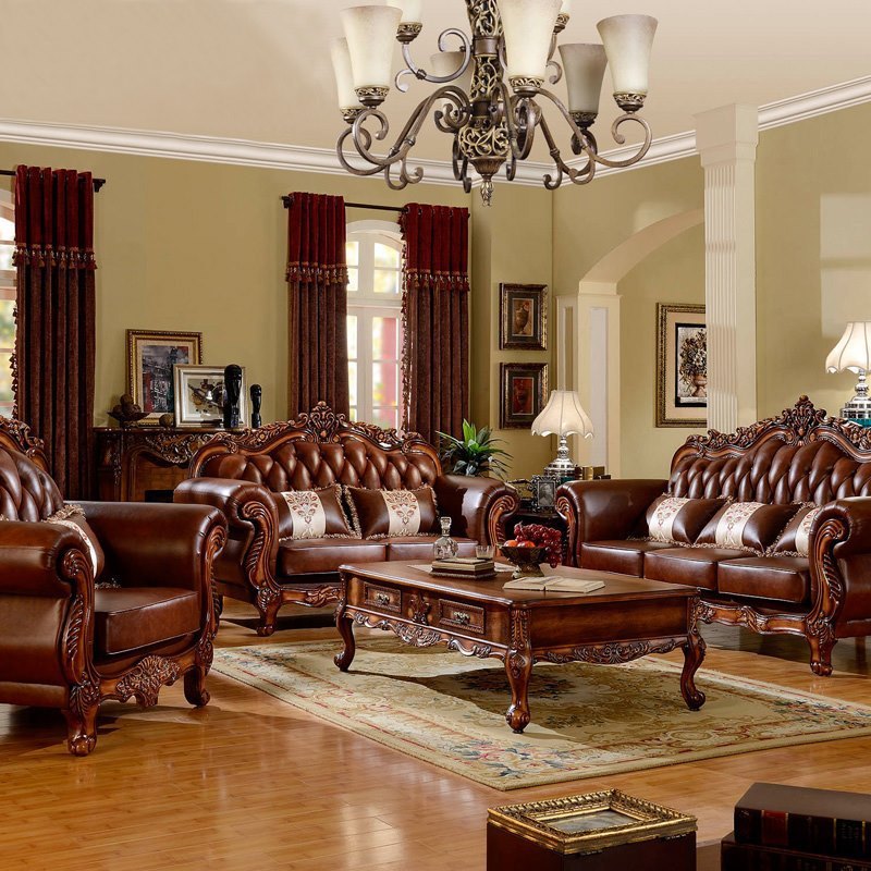 Solid wood first layer cowhide sofa large and small apartment combination package  110-08