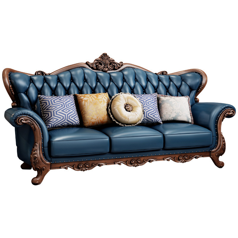 European-style leather sofa 123 combination solid wood carved leather art 110-04