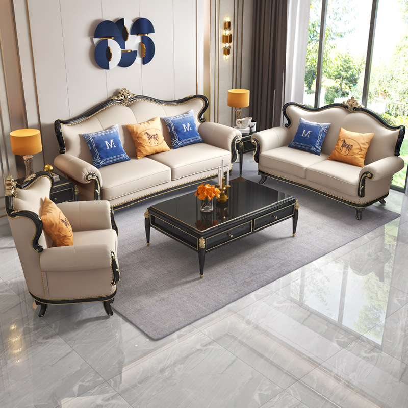 European-style leather sofa luxury solid wood American-style light luxury top-layer cowhide  110-03