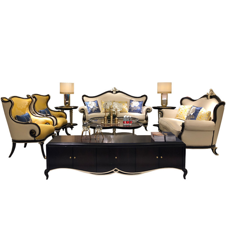 European-style leather sofa luxury solid wood American-style light luxury top-layer cowhide  110-03