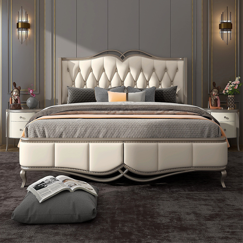 American light luxury solid wood bed 1.8m modern minimalist double bed master bedroom leather  110-15