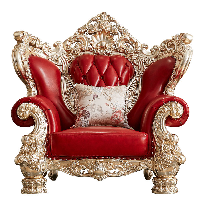 Large-scale high-end luxury first-layer cowhide champagne gold solid wood sofa  110-09
