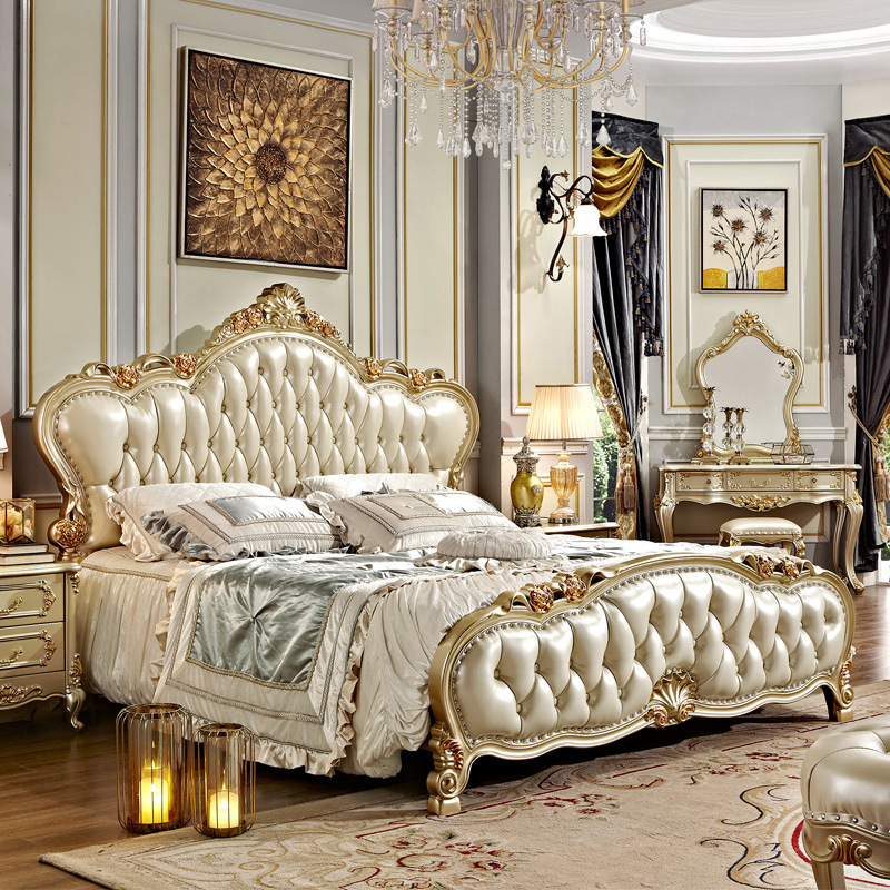 Champagne Gold Master Bedroom European Double Bed 1.8m Marriage Bed 110-17