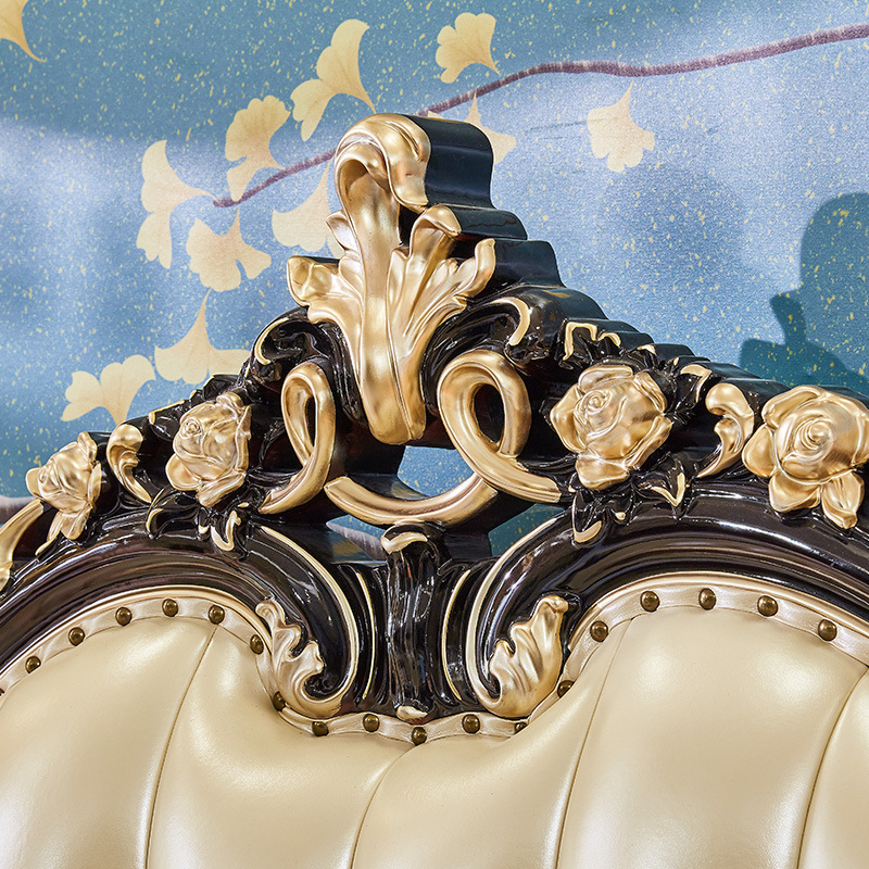 French bed princess palace solid wood bed leather 1.8 meters ebony color  110-18