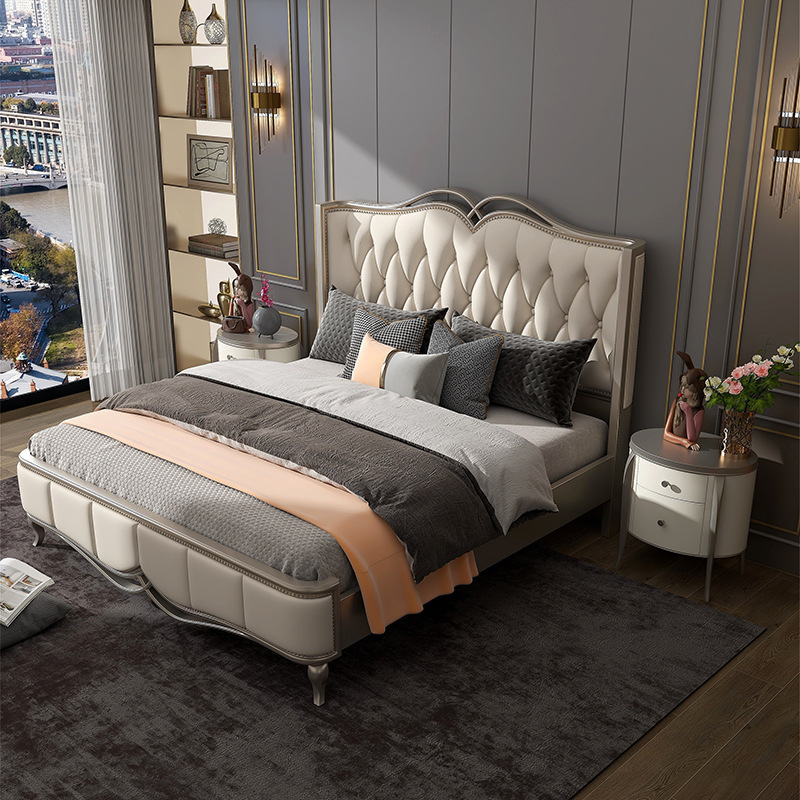 American light luxury solid wood bed 1.8m modern minimalist double bed master bedroom leather  110-15