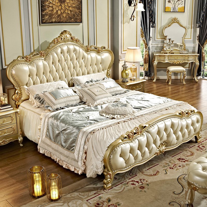 Champagne Gold Master Bedroom European Double Bed 1.8m Marriage Bed 110-17