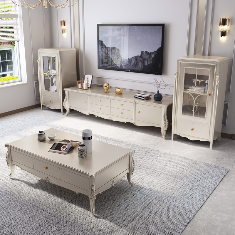 American light luxury solid wood coffee table TV cabinet combination French simple side 110-13