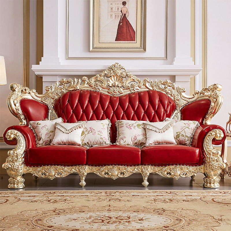 Large-scale high-end luxury first-layer cowhide champagne gold solid wood sofa  110-09