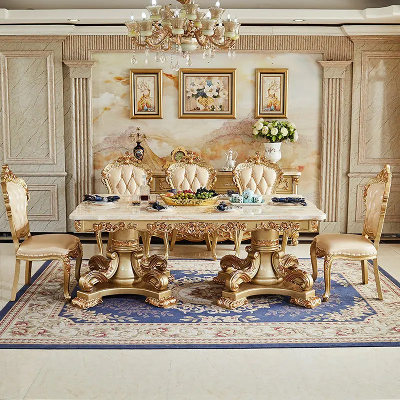 Marble Rectangular Solid Wood Carved 2m Table  110-23