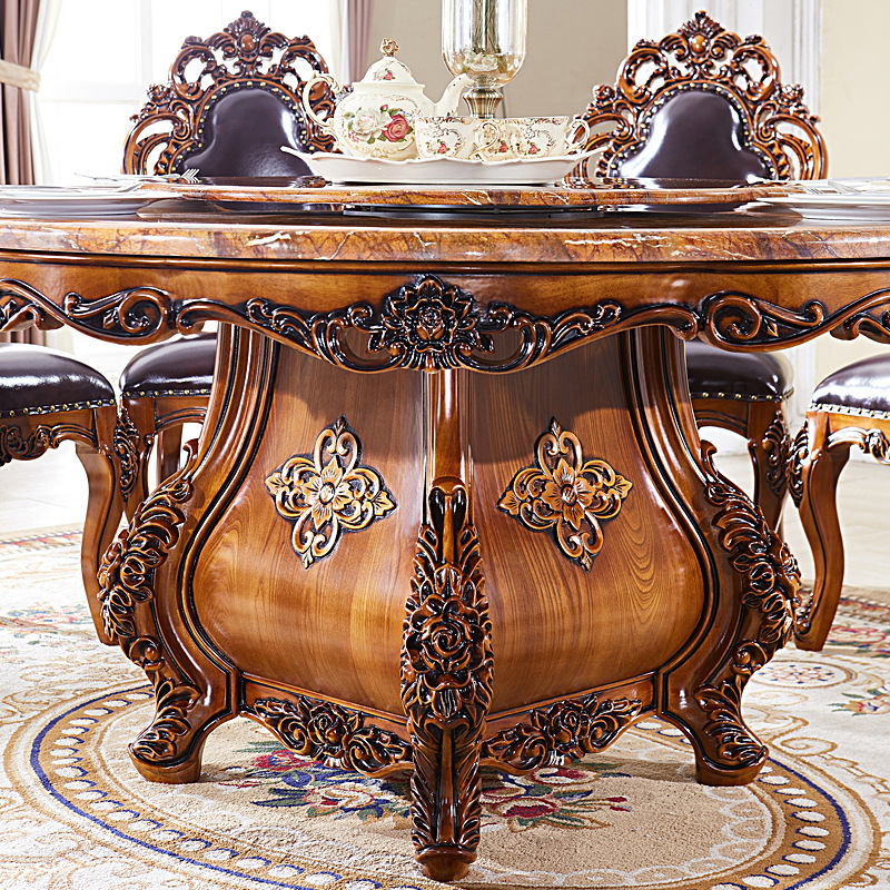 Solid wood dining table with turntable round marble round table  110-22
