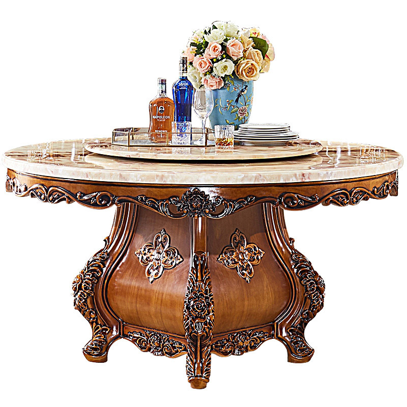 Solid wood dining table with turntable round marble round table  110-22