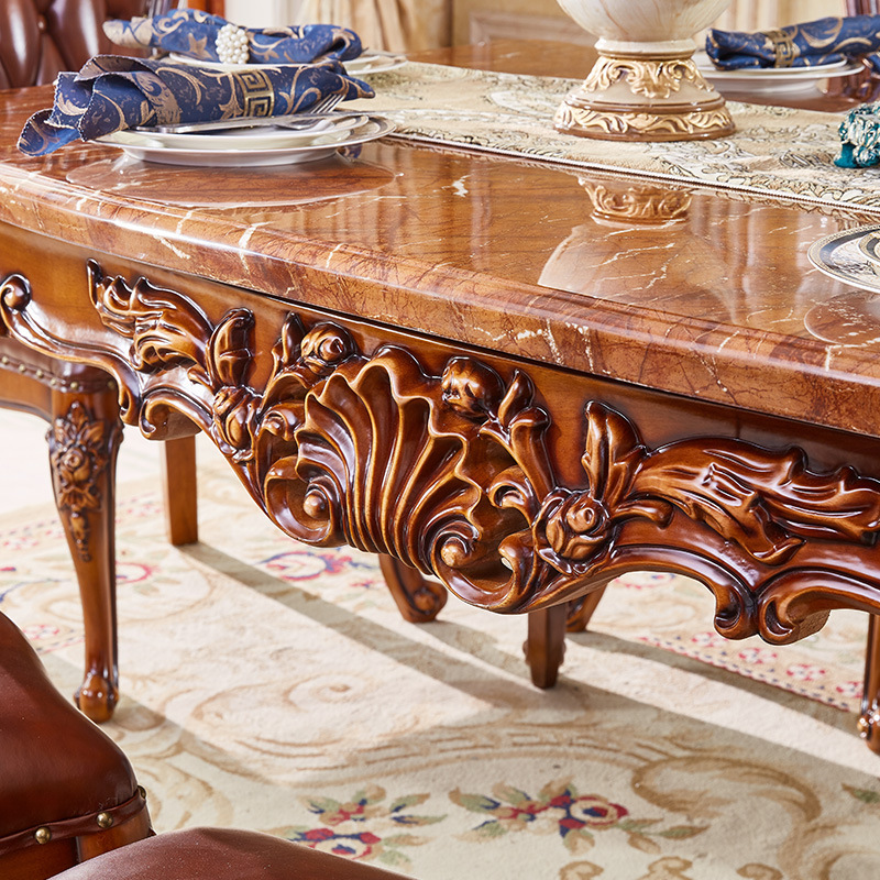 European style dining table and chair combination 6 people rectangular marble solid wood  110-21