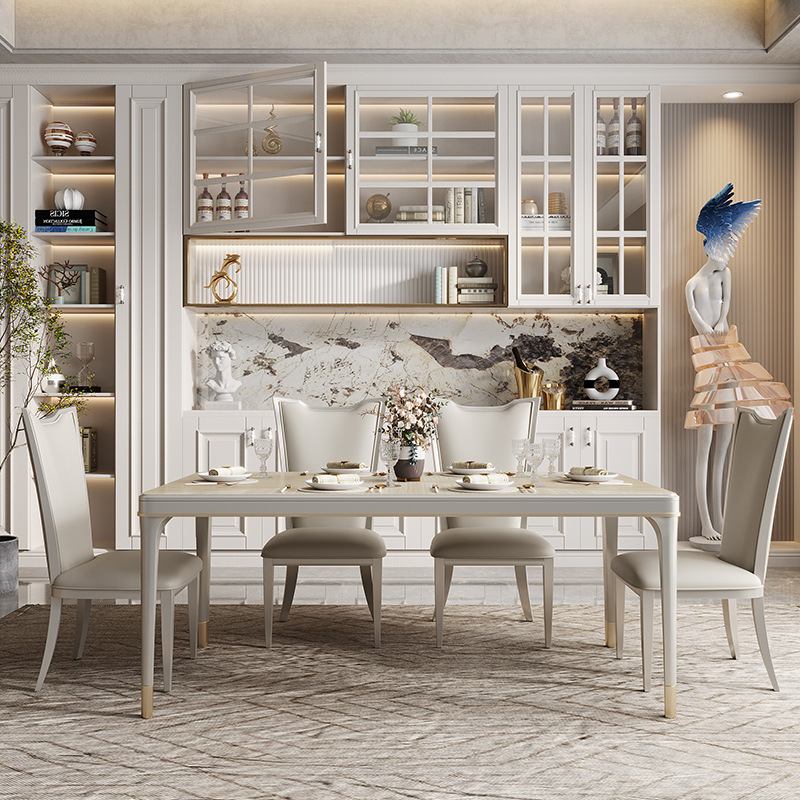 Small apartment rectangular household dining table with one table and six chairs 110-20