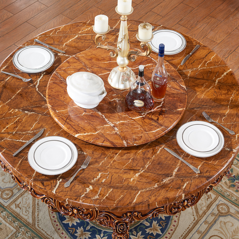 Solid wood dining table with turntable round marble round table  110-22