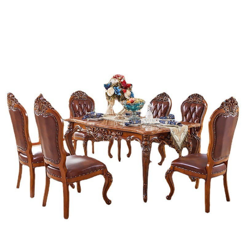 European style dining table and chair combination 6 people rectangular marble solid wood  110-21