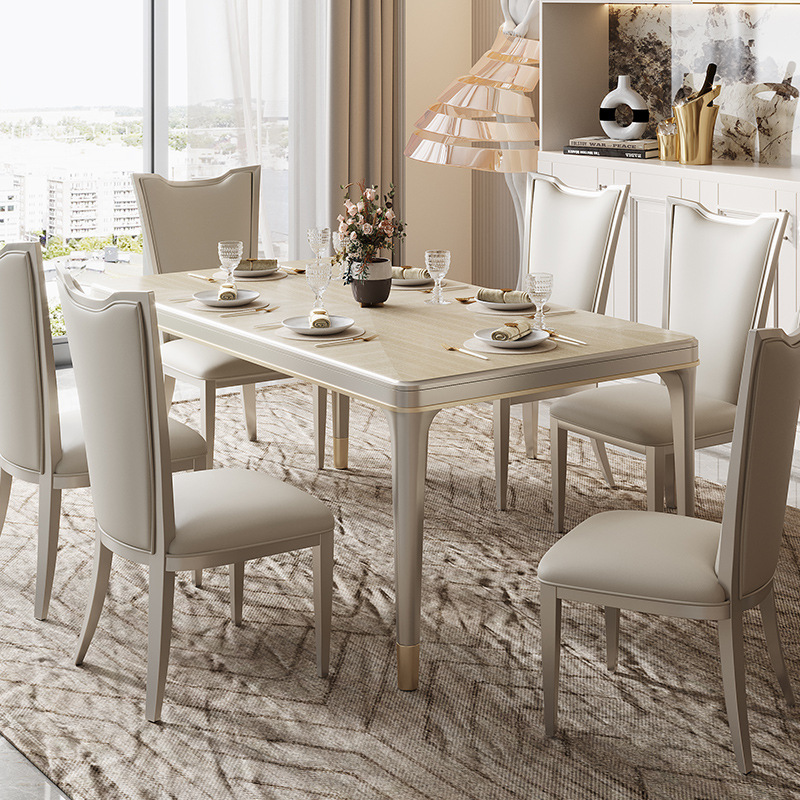 Small apartment rectangular household dining table with one table and six chairs 110-20